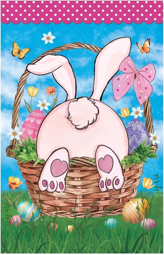 Evergreen Flag Happy Easter Garden Flags 12x18 double sided, Small Garden Flags For Outside, Welcome Easter Spring Decoration for Home Yards Gardens Porch (Basket Bunny)