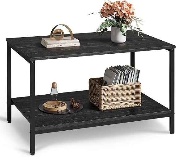WLIVE Small 2-Tier Coffee Table, Charcoal Black