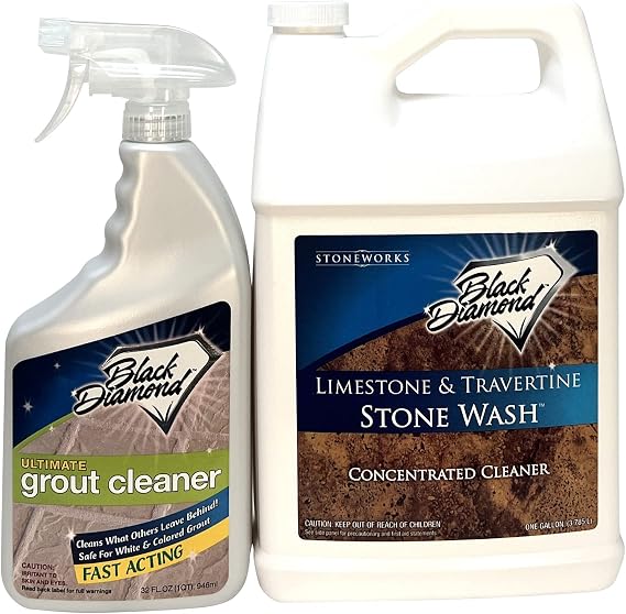 Black Diamond Stoneworks Ultimate Grout Cleaner for Tile Floors Blasts Away Years of Dirt and Grime Making Cleaning Easy.1-QT Plus Limestone and Travertine Floor Cleaner.Concentrated.1 Gallon