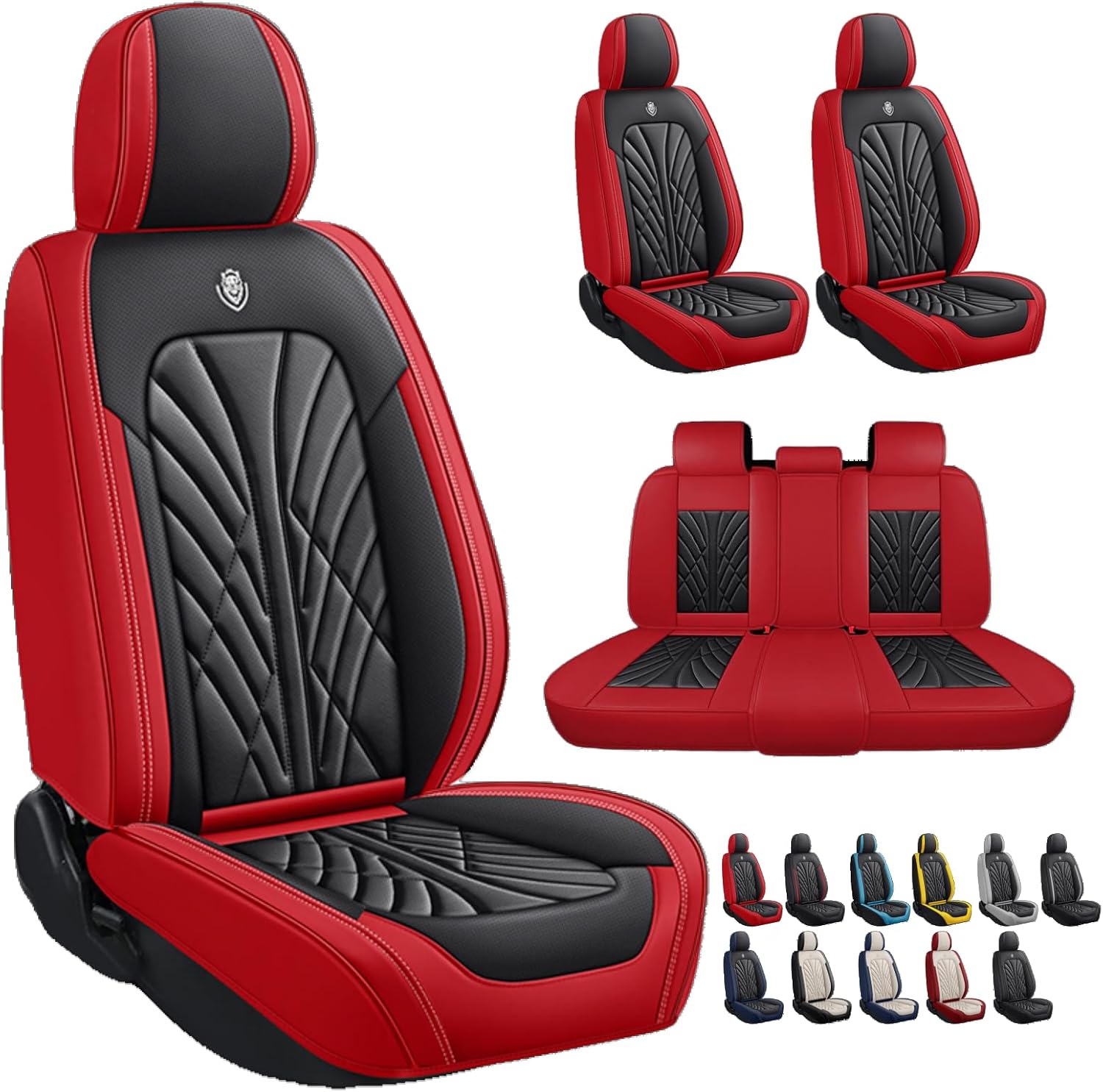 Premium Faux Leather Fully Covered Car Seat Cover Custom Fit for Ford Fiesta 2011-2019 Non-Slip Interior Seat Cushions Protectors Black Red,Full Set 5 Seats