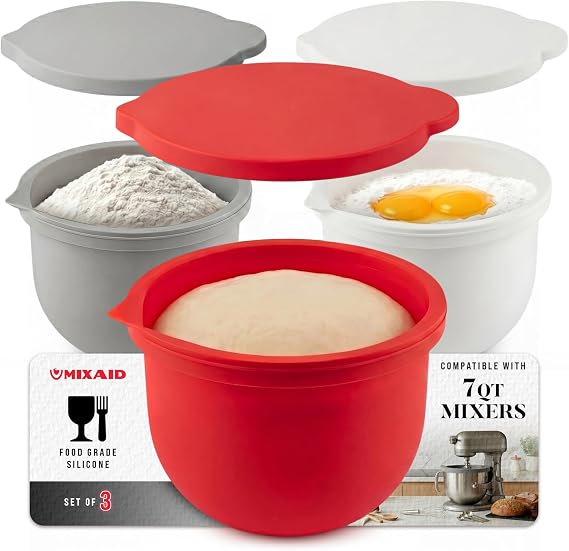 MIXAID Silicone Bowl Liner for KitchenAid Bowl-Lift 7 Qt Stand Mixer, 3-Set