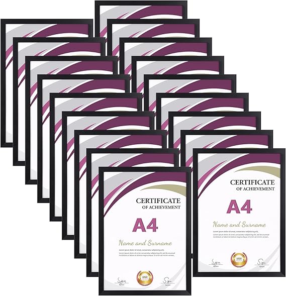 Hoikwo Multi A4 Photo Frames Set of 18, Black A4 Picture Frame for Wall Hanging or Tabletop Display, Ideal for Certificates, Photos, Artwork, Poster, Document