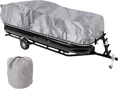 Universal Boat Adjustable Storage Cover - 17-20L to 96 Pontoon Boats Protection Custom Heavy Duty Waterproof Weather Resistant Polyester Fabric, Snap Strap, Elastic Cord, Bag - Pyle PCVHP440