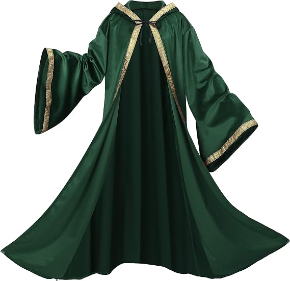 TOONRAIN Velvet Wizard Hooded Robe for Adult, Medieval Cape Renaissance Cloak for Men Women Halloween Costume(military Green,150cm)