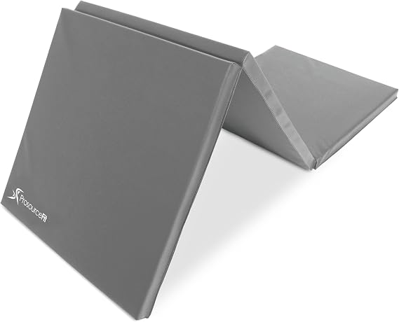 ProSourceFit Tri-Fold Folding Thick Exercise Mat 6'x2' with Carrying Handles for MMA, Gymnastics Core Workouts, Grey