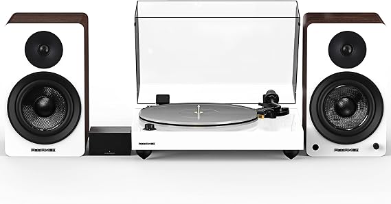 Fluance Reference RT85N High Fidelity Vinyl Turntable (White), PA10 Phono Preamp, Ai61 Powered 6.5" Bookshelf Speakers (White Walnut), Nagaoka MP-110 Cartridge, 120W Class D Amplifier, Bluetooth