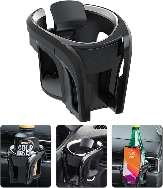 Universal KFZ Auto Getränkehalter/Becherhalter Handyhalterung/Multifunktion 2 in 1 Flaschenhalter Kaffee Handy Halterung Verstellbare Auto Lüftungshalterung (Silber)