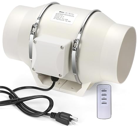4 Inch Duct Inline Ventilation Exhaust Fan with Remote Controller 296 CFM Duct Intake Fan High Efficiency Air Fan Copper Motor for Ducting Vents Bathroom Grow Tents Hydroponics