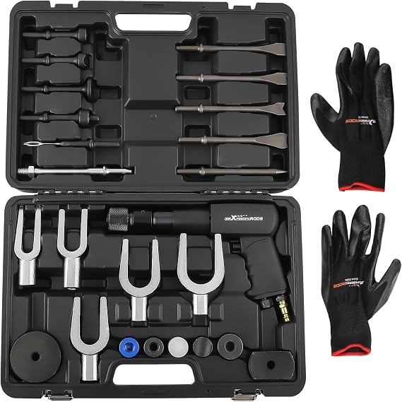 maXpeedingrods Air Hammer Kit, 2100 BPM Ball Joint Separator Set, 25 PCS | Multi-functional Pneumatic Hammer Piece Chisel Set, Air hammer Bits, Quick Change Retainer Air Hammer with Shovel Heads