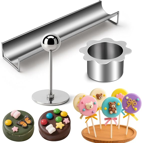 Palksky Cake Pop Mold Kit,Stainless Steel Circle Cake Pop Mold with 9 Inch Tray, Baking Cakepop Cutter Molds Shapes Set for Home Baking, Birthday Parties