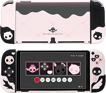 GeekShare Protective Case for Switch OLED Model,Anti-Scratch Slim Cover Case Compatible with Switch OLED Separable Soft Silicone Shell with 2 Thumb Grip Caps- Sweetheart Skull
