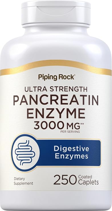 Piping Rock Pancreatin Digestive Enzymes | 250 Caplets | Ultra Strength | Non-GMO, Gluten Free Supplement