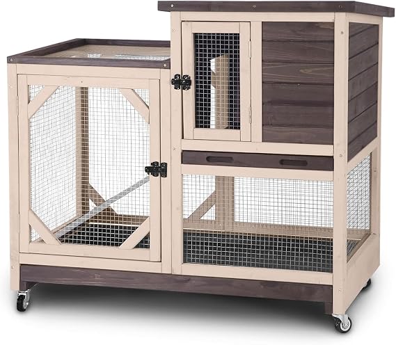 GUTINNEEN Rabbit Hutch Indoor 2 Story with 3 Doors, Outdoor Bunny Cage with Movable Wheels and Easy Clean Trays for Guinea Pig Cage 40.6" L