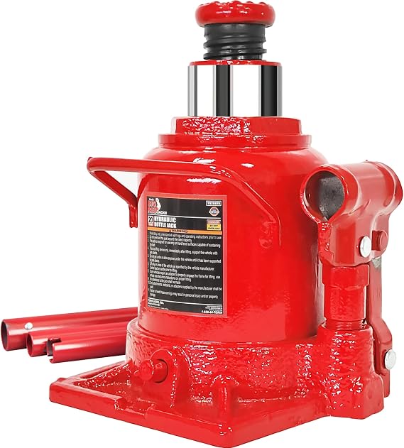 BIG RED T92007A Torin Hydraulic Stubby Low Profile Welded Bottle Jack, 20 Ton (40,000 lb) Capacity, Red