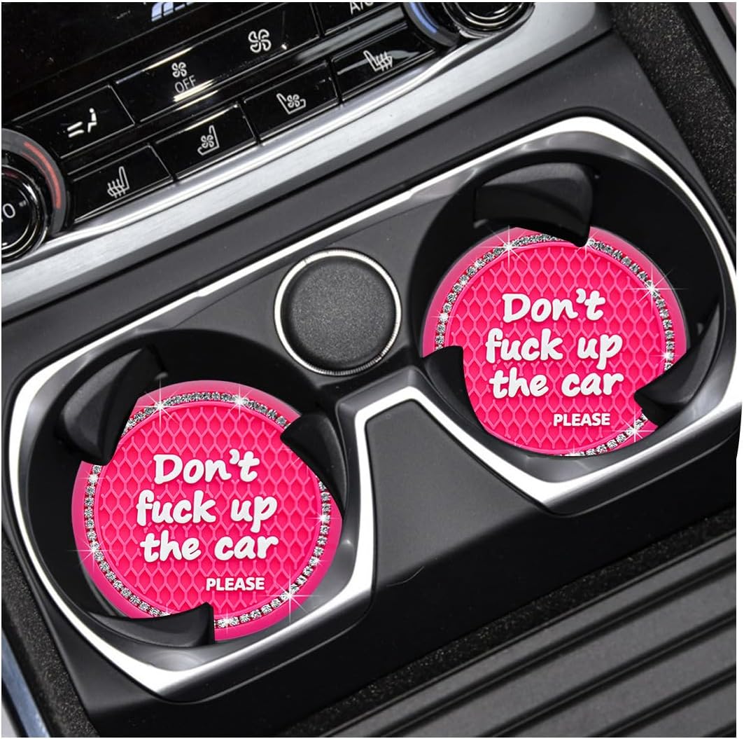 2 PCS Bling Car Cup Coaster, 2.75 Inch Anti-Slip Crystal Rhinestone Cup Holder Insert Coaster, Anti-Scratch Auto Drink Cup Mat for Women, Universal Interior Car Accessories Rose Red