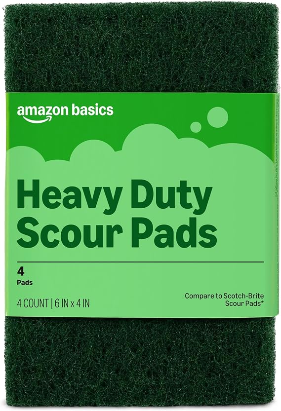 Amazon Basics Heavy Duty Scour Pads, Dish Scrubber for Kitchen + Outdoor, 4 Count, Pack of 1