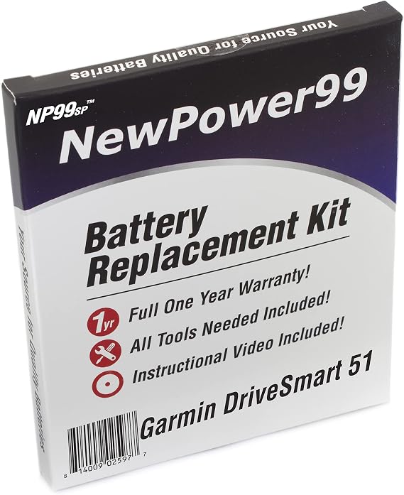 Battery Replacement Kit with Battery, Video Instructions and Tools for Garmin DriveSmart 51