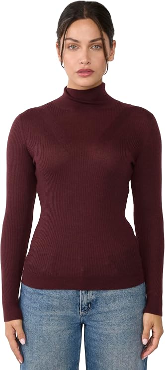 JENNIE LIU Tissue Weight Cashmere Silk Rib-Knit Turtleneck Sweater