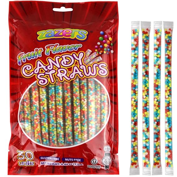 Candy Straws, Fruit Flavor - Colorful, Nut Free, Party Favors, 30ct