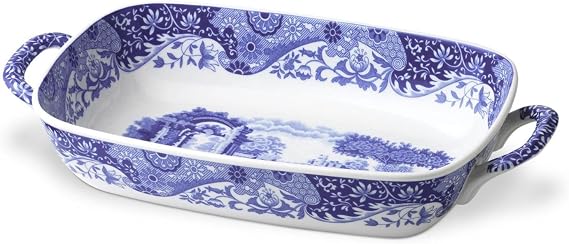 Spode Blue Italian Handled Serving Dish 11.5 x 8, White