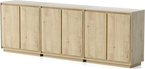 EYYTHUNG Buffet Storage Cabinet Set of 3, Sideboard Accent Cabinet with Adjustable Shelves and Handless Design, Credenza, Console Table for Living Room, Light Oak