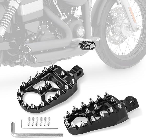 MX Foot Pegs Fits for Harley Dyna Sportster Street Bob Fatboy Iron 883 | Chopper Bobber Style Male Mount Footpegs, 360 Roating CNC Pedals (Black)