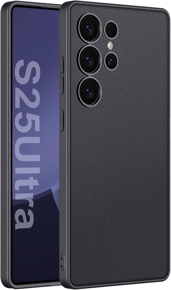 Leather Case for Samsung Galaxy S25 Ultra/S25 Plus/S25, Slim Thin Full Lens Protection Cover Shockproof TPU Soft Edge Shell,Black,S25 Ultra
