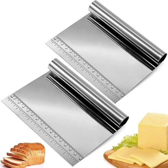 Paslanmaz Çelik Hamur Kesici ve Kazıyıcı, Ölçü Cetvelli, Ergonomik Silindir Saplı, Çok Amaçlı Mutfak Aleti