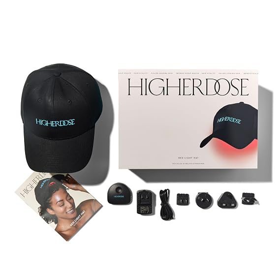 HigherDOSE Red Light Therapy Hat for Hair Growth - Cordless Red Light Cap to Support Scalp Health, Hair Regrowth at Home & Reduced Shedding - Rechargeable LED Hat Promotes Fuller Hair & Scalp Wellness