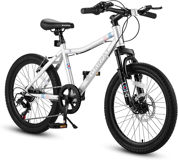 20-Inch Kids Mountain Bike, 7-Speed, Front Suspension, Disc & V-Brakes Durable Steel Frame for Boys & Girls Ages 6-12