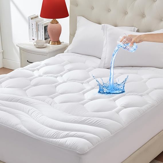 ELVEN HOME King Size Mattress Pad Waterproof, Cooling Mattress Topper Noiseless, Leak Proof Mattress Protector Deep Pocket Washable, Quilted Fitted Soft King Mattress Pad Cover (78x80 inch, White)