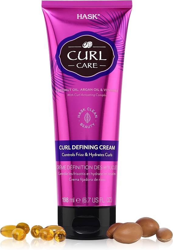 HASK Curl Care Curl Defining Cream, for Curly Hair, 198ml | Curl defining cream for curly hair, defines curls with soft hold, controls frizz, vegan, colour-safe
