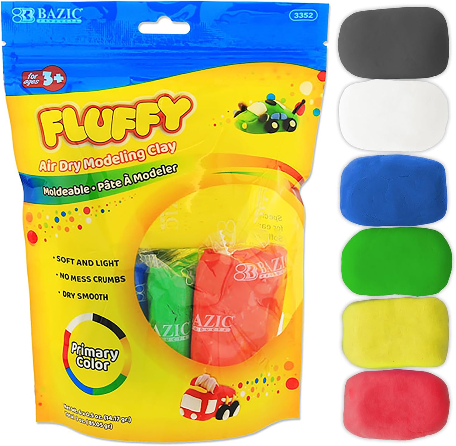 BAZIC Air Dry Clay 6 Color 3 oz, Light Modeling Dough Art Craft Non Toxic Gift for Artist Kids, 1-Pack