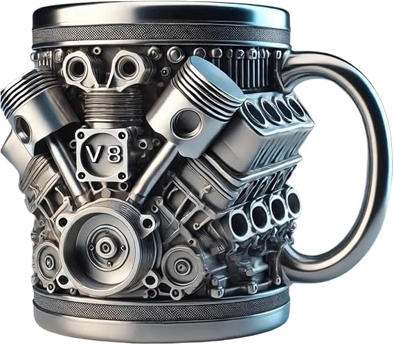 V8 Engine Stainless Steel Mug, Durable Stainless Steel Realistic Engine Shaped Coffee Mug Realistic 3D Car Engine Design, Creative Car Engines Design Gift Coffee Cup for Cars Enthusiasts & Racing Fans