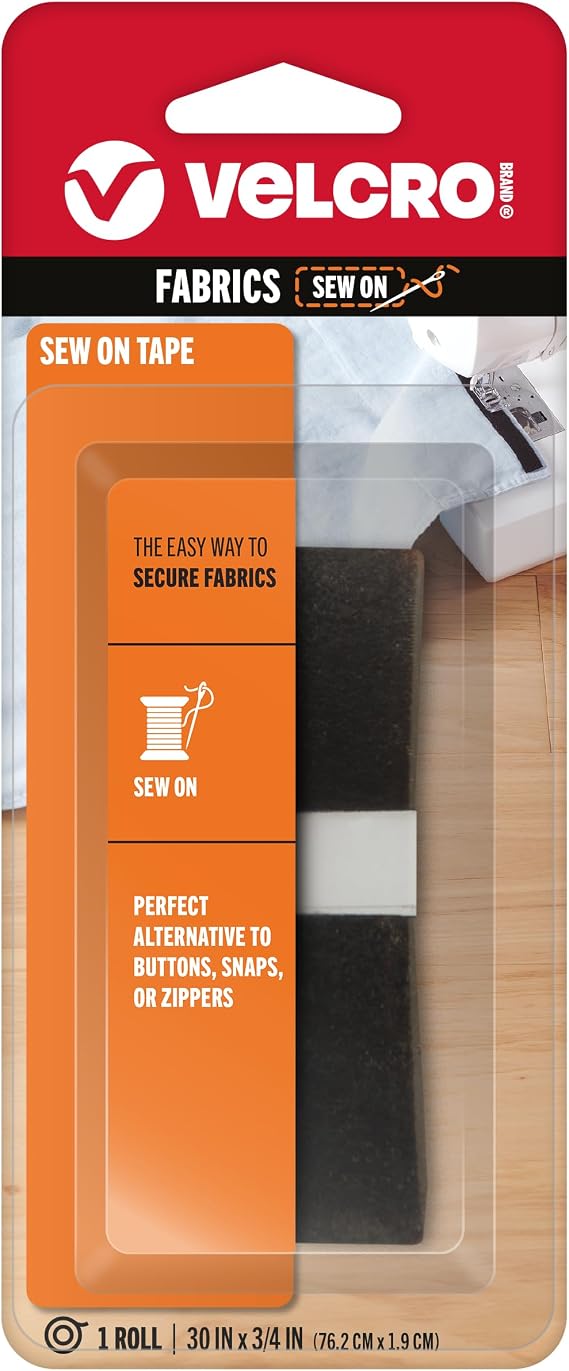 VELCRO Brand - 90029 For Fabrics | Sew On Fabric Tape for Alterations and Hemming | No Ironing or Gluing | Ideal Substitute for Snaps and Buttons | Tape, 30in x 34in, Black