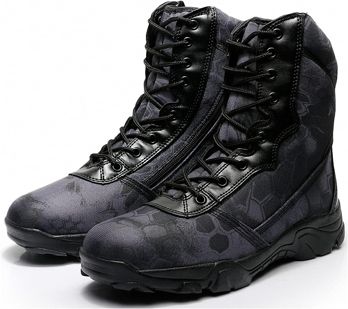 Tebapi Men Military Tactical Boots Backpacking Outdoor Hiking Camping Climbing Trekking Camouflage Ankle Boot Army Shoes Combat Waterproof Side Zipper