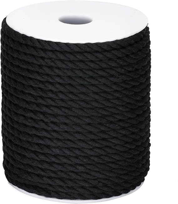 joycraft Macrame Cord, Black Cotton Rope, 6mm x 32Yard Natural White Cotton Macrame Rope, 3 Strand Twisted Cotton String for Wall Hanging, Plant Hangers, Macrame Supplies, DIY Crafts, Knitting