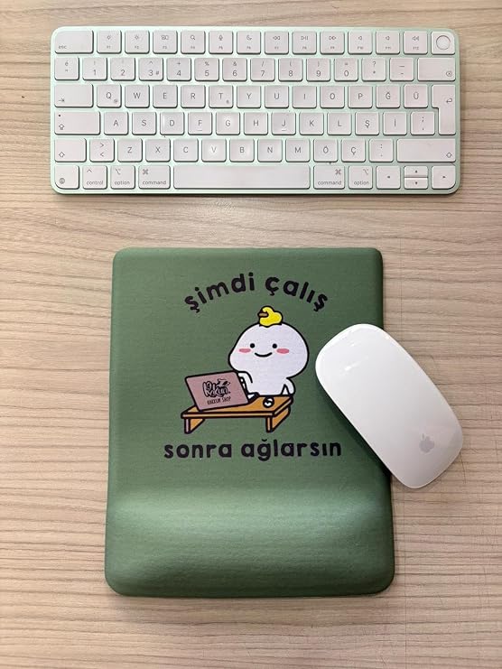 Şimdi Çalış Sonra Ağlarsın Baskılı Bilek Destekli KARE Mouse Pad (yeşil)