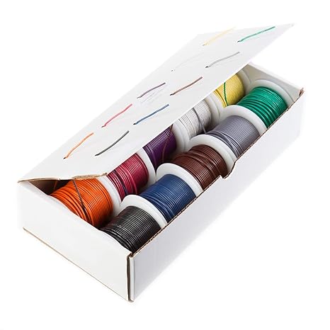 12 AWG Gauge SXL Automotive Stranded Hook Up Wire Kit, 25 ft Length Each, 10 Colors, 0.161" Diameter, 60 Volts