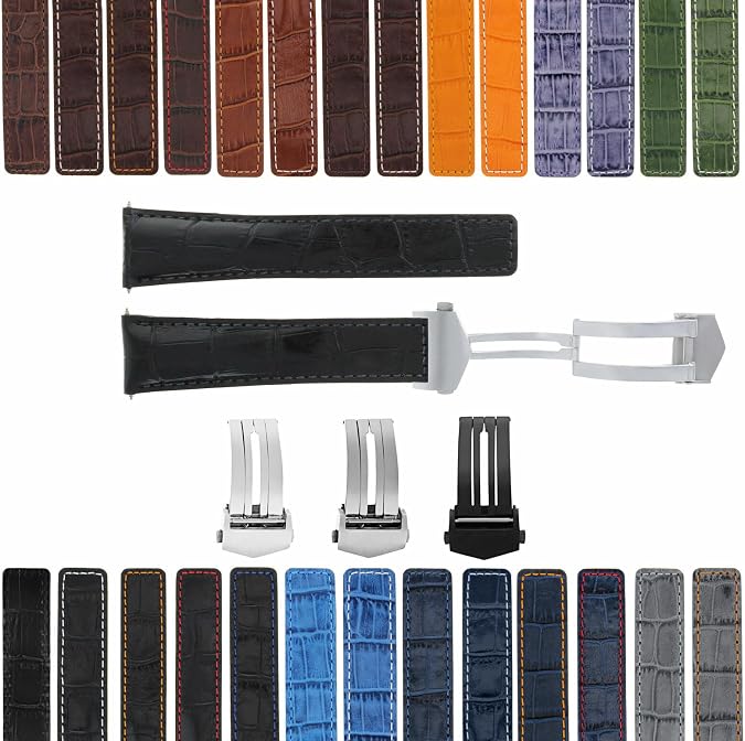 Ewatchparts 19-20-21-22mm Leather Watch Band Strap With Deployment Clasp Compatible With Tag Heuer Carrera