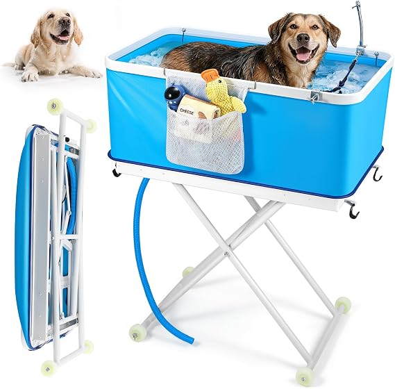 Foldable Dog Tubs for Bathing with Wheels for Large Dogs Max 90lbs