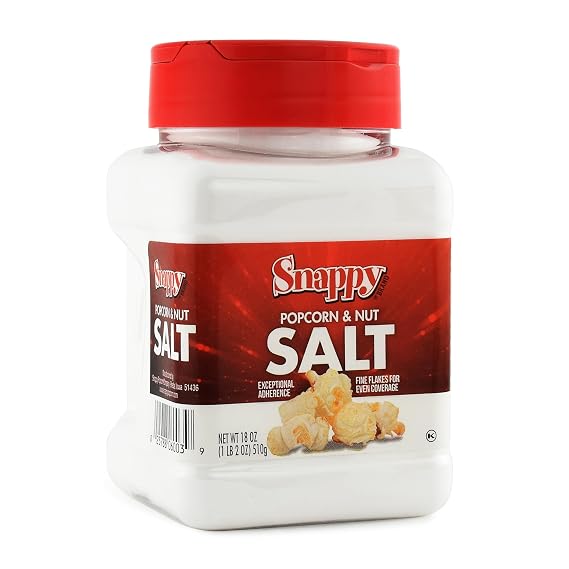 Snappy White Popcorn Salt, 18 oz, Superfine Flake Salt for Movie Theater and Old-Fashioned Popcorn