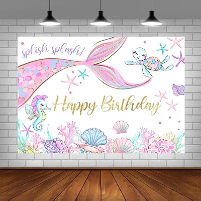 Lofaris Mermaid Birthday Party Backdrop for Girl Under The Sea Mermaid Tail Shell Bday Background Little Princess Happy First Birthday Party Decor Photo Booth Props 5x3ft