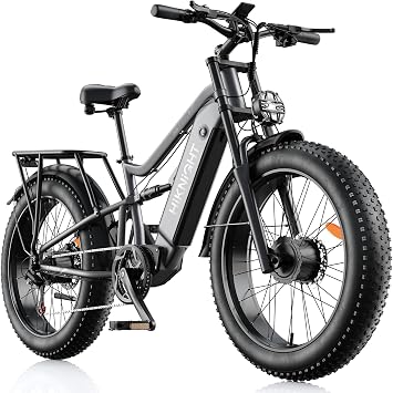 Dual Motor Electric Bike 4000W Peak, 52V 20AH Removable Battery, 24" x 4.0" Fat Tire, 40MPH Full Suspension Dual Hydraulic Brakes Adult E-Bike with Adjustable Stem & Extra Large Thick Seat
