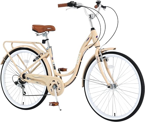 24 Inch Women's Bike Ladys Bike Beach Cruiser Bike for Women,City Hybrid Bike 7 Speeds Bicycle Commuter Bike for Women Men,High-Carbon Steel Frame,Caliper Brake,Multiple Colors