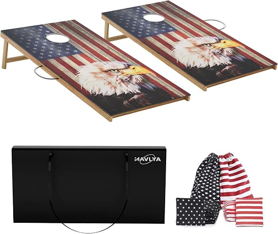 Cornhole Board Set,Corn Hole Games for Adults Outdoor,2X4FT Solid Wood Regulation Cornhole Boards with 8 Cornhole Beans Bags & Carry Case