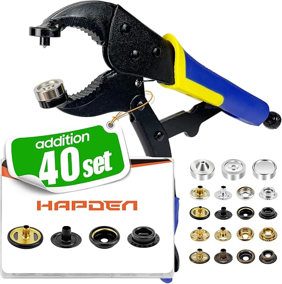 Snap Installation Tool Adjustable Snap Setter Tool Includes 80 Sets 15mm Snaps for Boat Cover, Replacing Metal Snaps, Repairing Boat Covers, Canvas, Sewing, Tar and 40 Sets Screw snap Combo Set Sliver