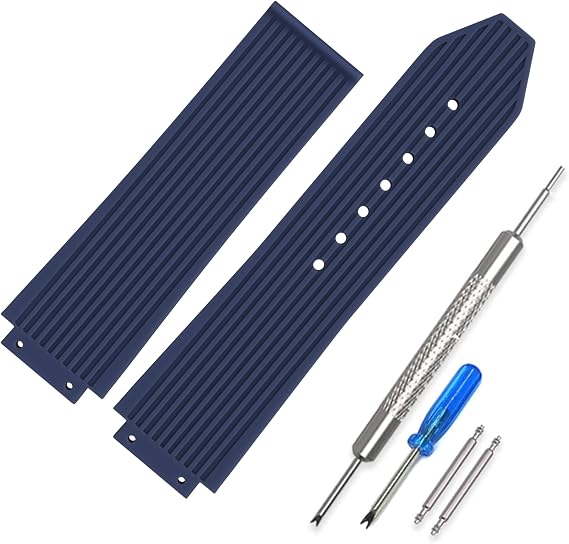 25mm Hublot Big Bang Strap Replacement Rubber Watch Band Blue Stripe