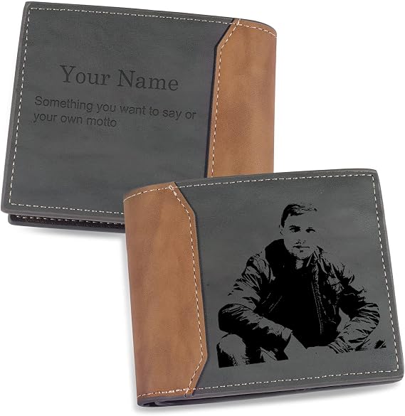 Personalized Leather Wallet for Men,Custom Engraved Name Monogram Wallet Top Grain Wallet for Son, Grandpa, Boyfriend, Dad