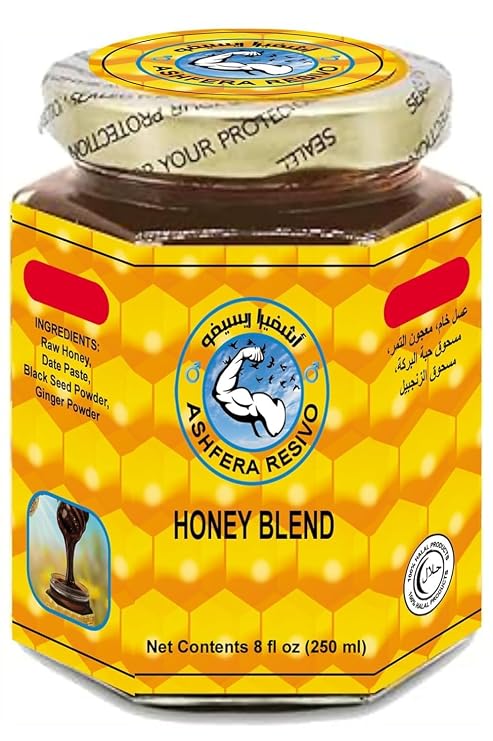 Resivo Ashfera Special edition Go Long for Men 8Oz Date Paste Sidr Honey with Pecan Nuts, Ginger Powder Black Seed Delicious and Savory Product of evaxo